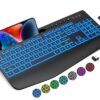 Trueque Wireless Keyboard with 7 Colored Backlits, Wrist Rest, Phone Holder, Rechargeable Ergonomic Keyboard with Silent Light Up Keys, Cordless Computer Keyboard for Windows, Mac, Laptop